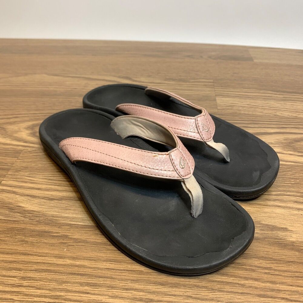 Olukai OHANA Women’s 9 Pink Leather Flip Flops Beach Thong Slide Sandals